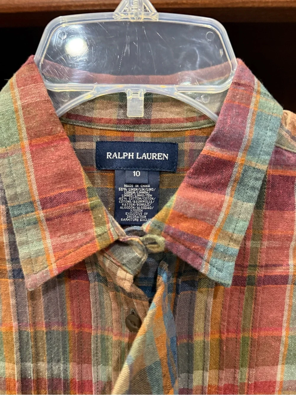 Girls Ralph Lauren Multicolor Plaid Ruffle-Front Button-Down Shirt size 10